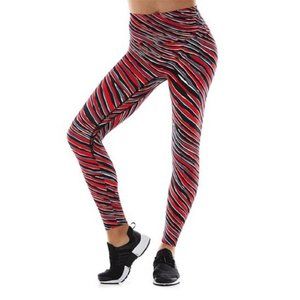 K-Deer Red Black & Gray Abstract Striped Leggings